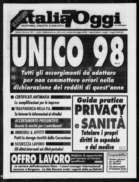 Italia oggi : quotidiano di economia finanza e politica